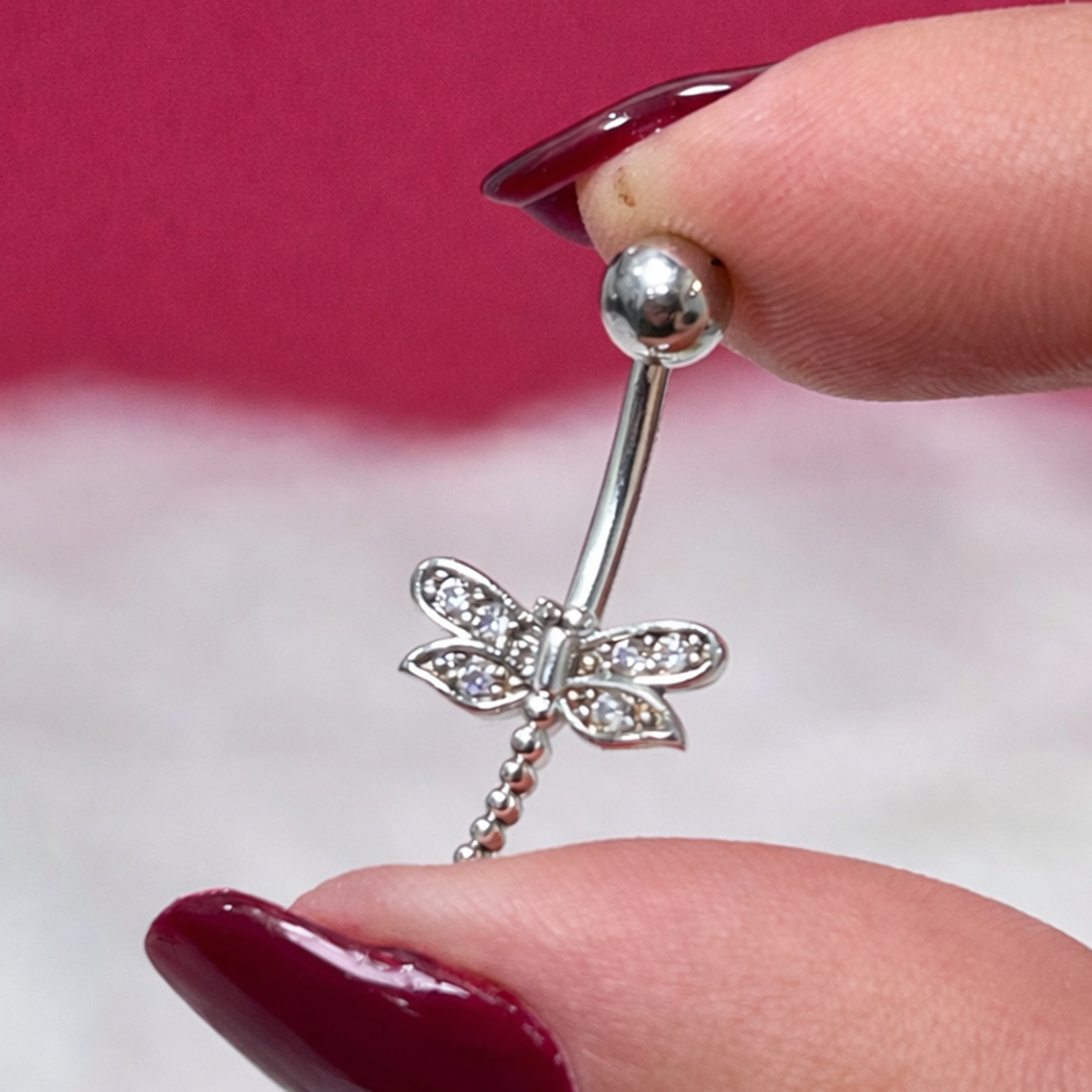 Surgical Steel 14 Gauge Dragonfly CZ Belly Button Ring