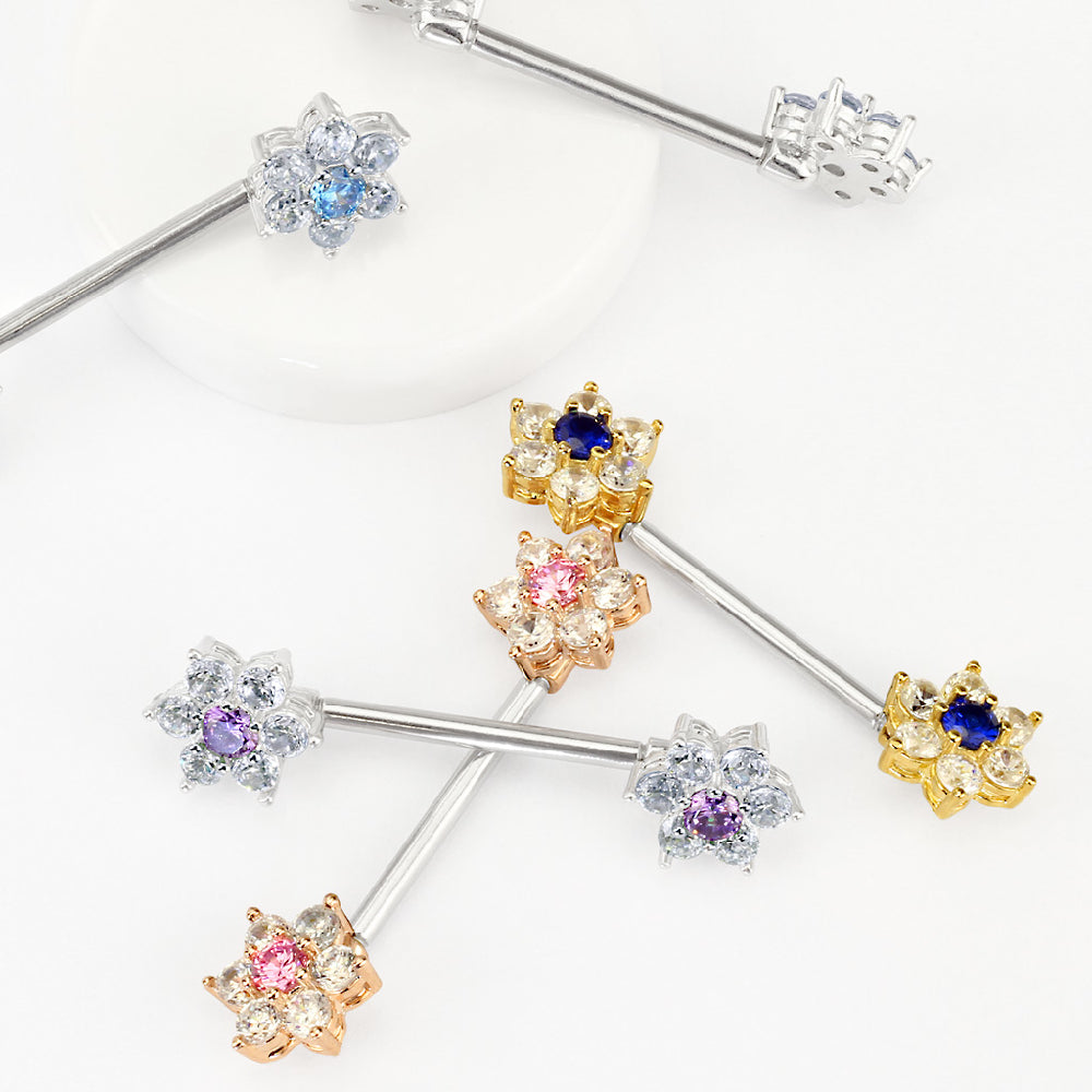 Surgical Steel 14 Gauge Nipple Barbell with CZ Flower Kitty Cat - Pair - photo 5
