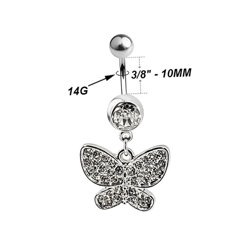 Surgical Steel 14 Gauge Belly Ring with CZ Dangling Butterfly - photo 3