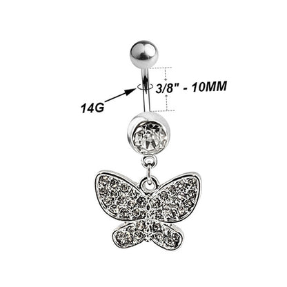 Surgical Steel 14 Gauge Belly Ring with CZ Dangling Butterfly - photo 3