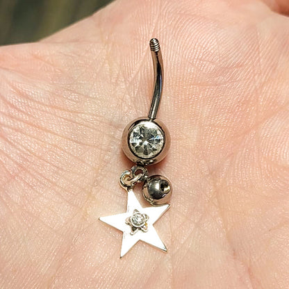 Surgical Steel 14 Gauge Belly Ring with Green CZ Star Dangle - photo 3