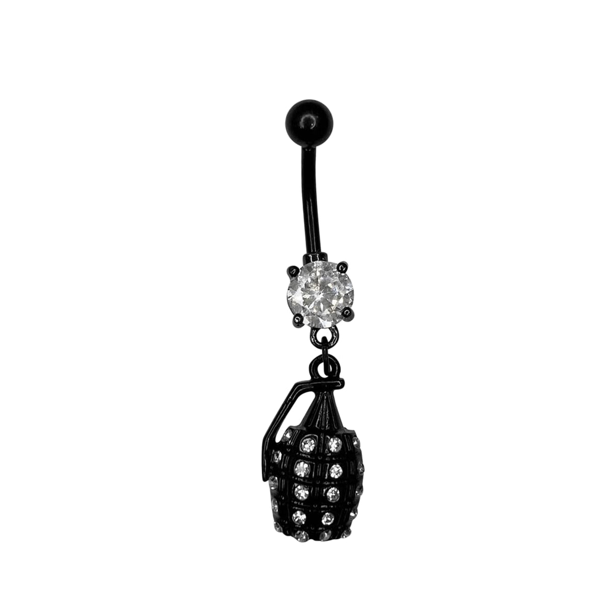 Surgical Steel 14 Gauge Belly Ring with Black Blackline Hand Grenade