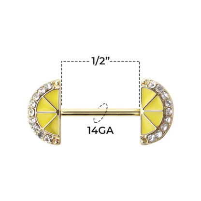 Surgical Steel Nipple Barbell 14G 12mm with Lemon Slice CZ - Pair - photo 2