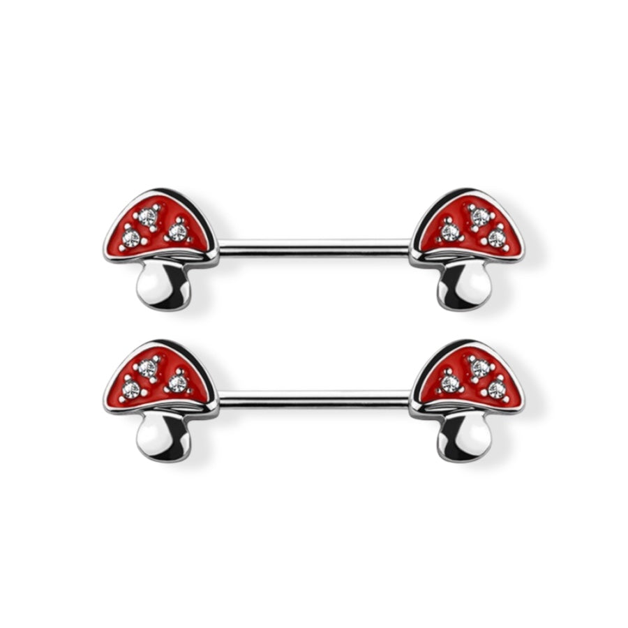 Surgical Steel 14 Gauge CZ Mushroom Nipple Barbell - Pair