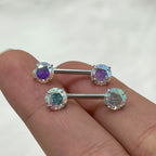 Surgical Steel 14 Gauge Threadless Nipple Barbell with Prong CZ - Pair - photo 5