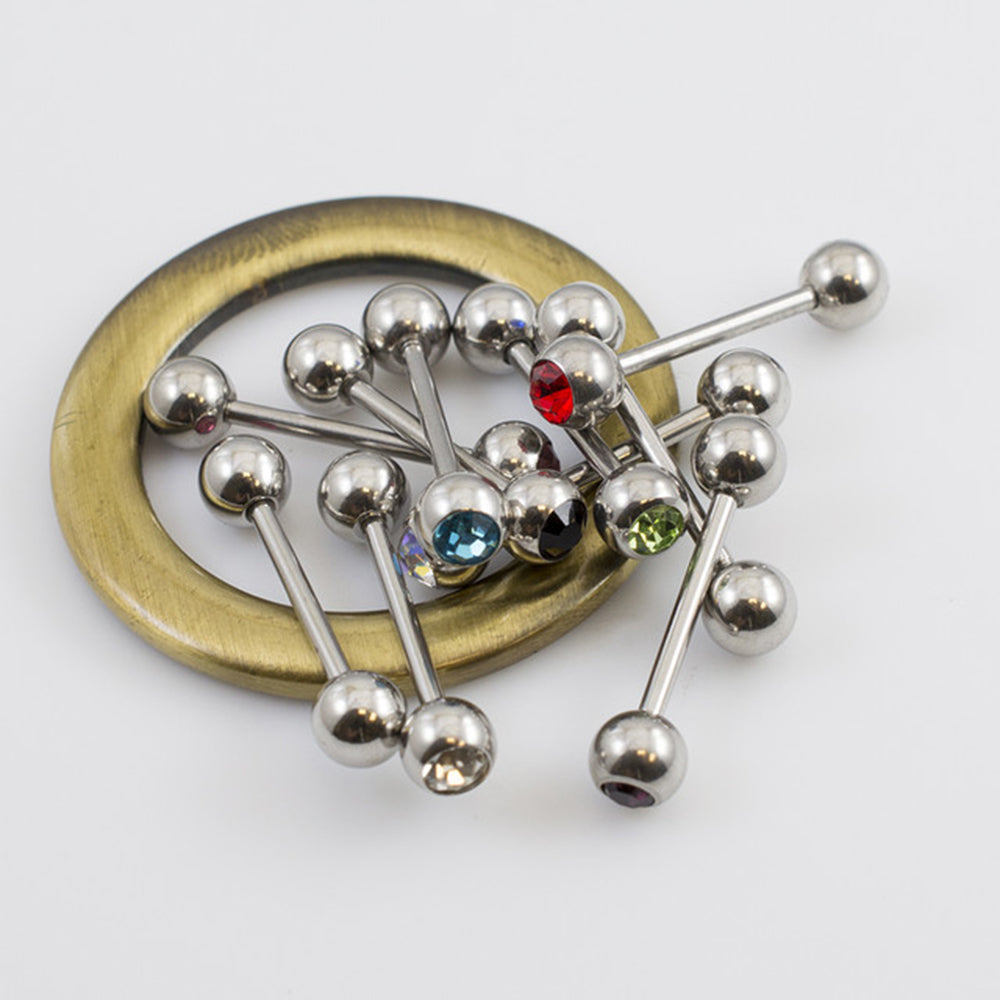 Surgical Steel CZ Ball Tongue Rings 14 Gauge 15mm - 10 Pack