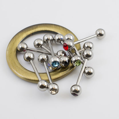 Surgical Steel CZ Ball Tongue Rings 14 Gauge 15mm - 10 Pack