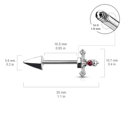 Surgical Steel 14 Gauge Nipple Barbell with Red CZ Dagger - Pair