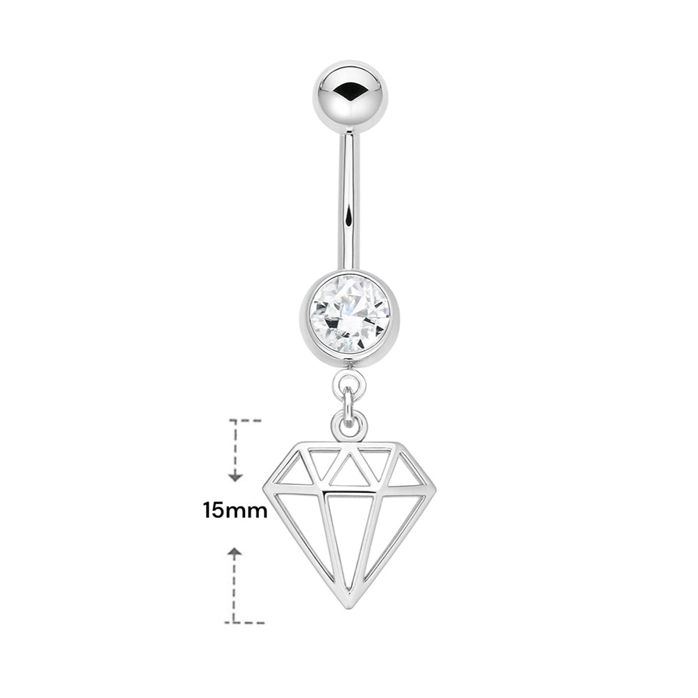 Surgical Steel 14 Gauge Belly Button Ring with Diamond Charm Dangle - photo 2