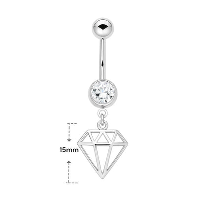 Surgical Steel 14 Gauge Belly Button Ring with Diamond Charm Dangle - photo 2