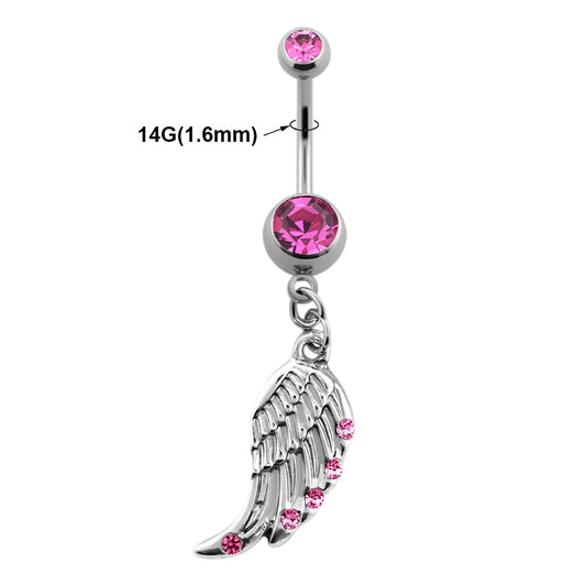 Titanium 14 Gauge Belly Button Ring with Wing CZ Dangle