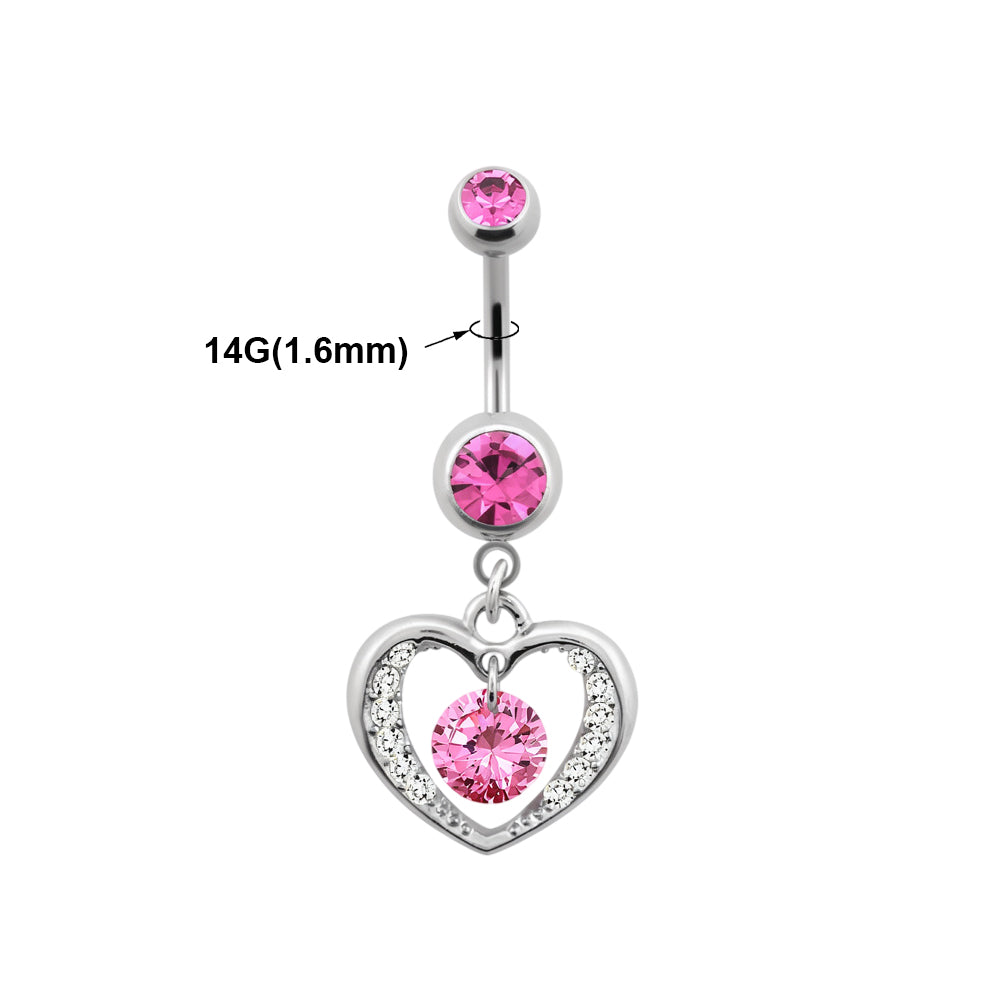 Titanium 14 Gauge Belly Button Ring CZ with Heart Dangle Center