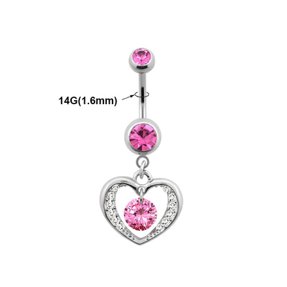 Titanium 14 Gauge Belly Button Ring CZ with Heart Dangle Center