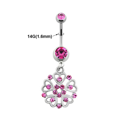 Titanium 14 Gauge Belly Button Ring with Paved Shield Dangle CZ Heart