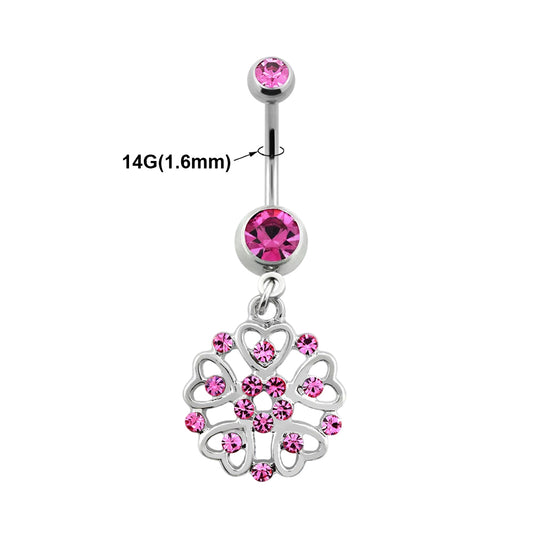 Titanium 14 Gauge Belly Button Ring with Paved Shield Dangle CZ Heart