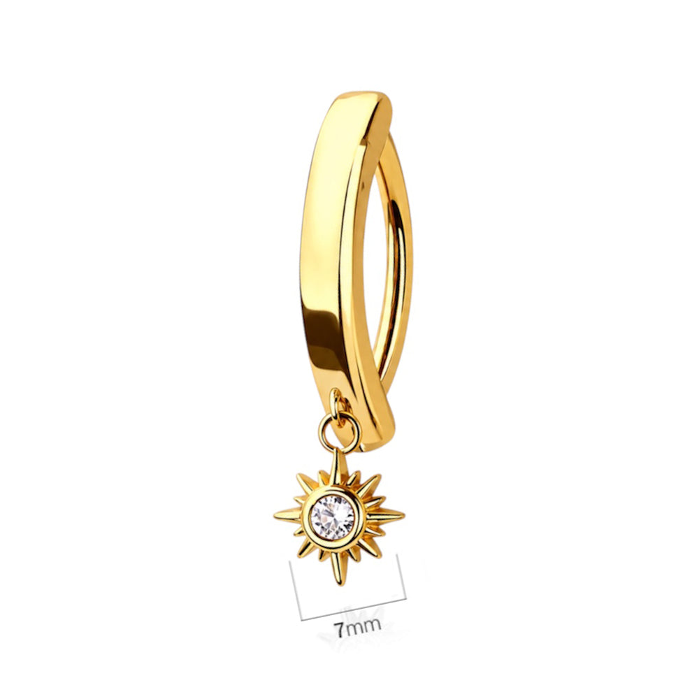 Surgical Steel 14 Gauge Hinged Belly Button Ring with CZ Sun