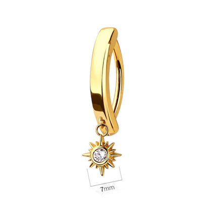 Surgical Steel 14 Gauge Hinged Belly Button Ring with CZ Sun