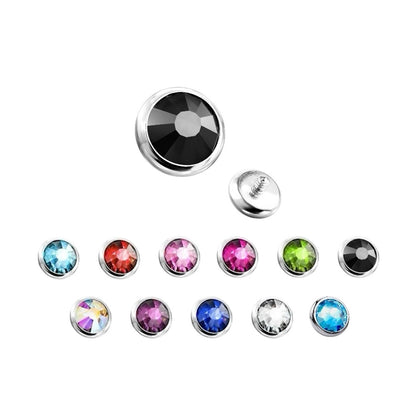 Surgical Steel 14 Gauge CZ Dermal Anchor Tops Bezel Gems - 11 Pack