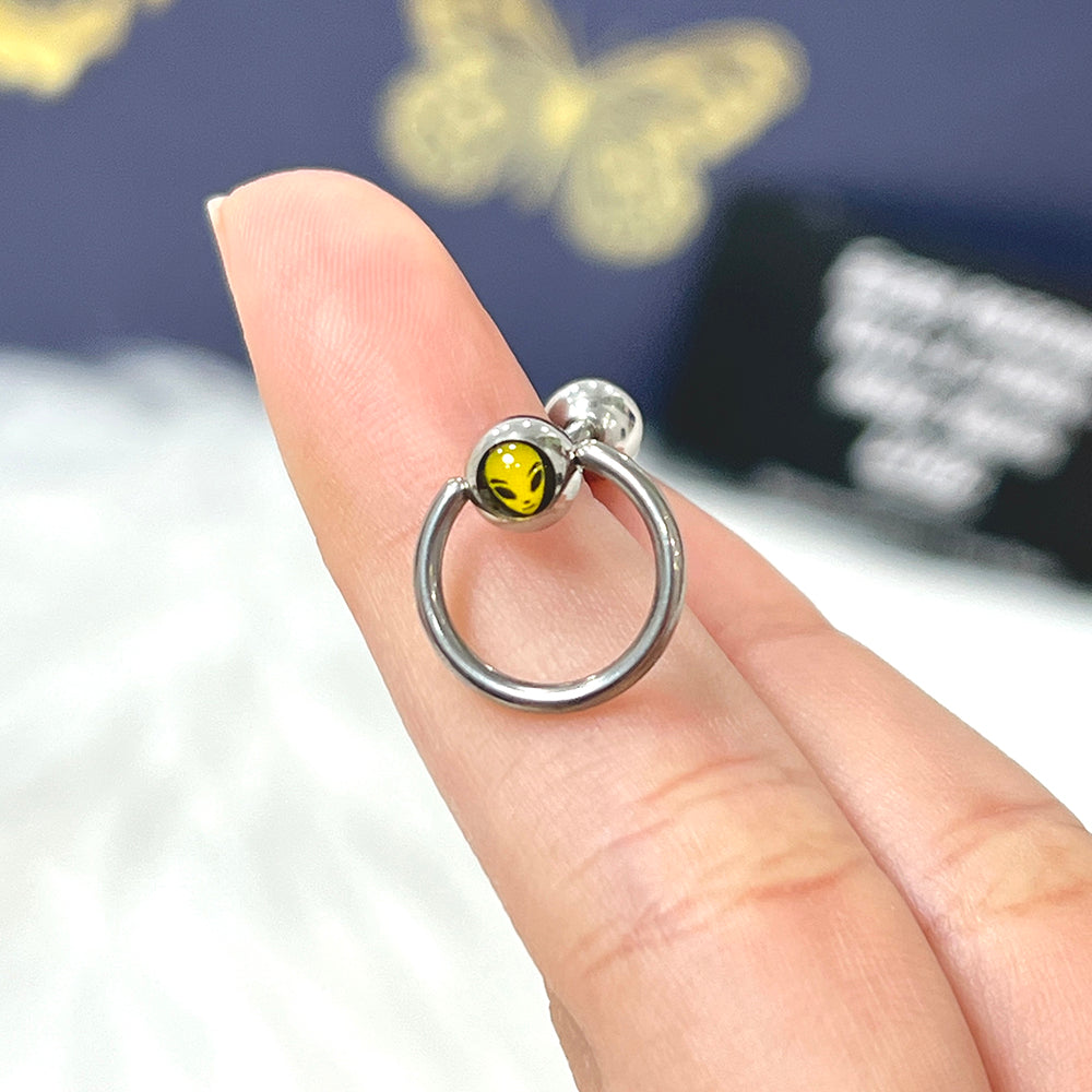 Surgical Steel 14 Gauge Tongue Barbell with Door Knocker Alien Rings
