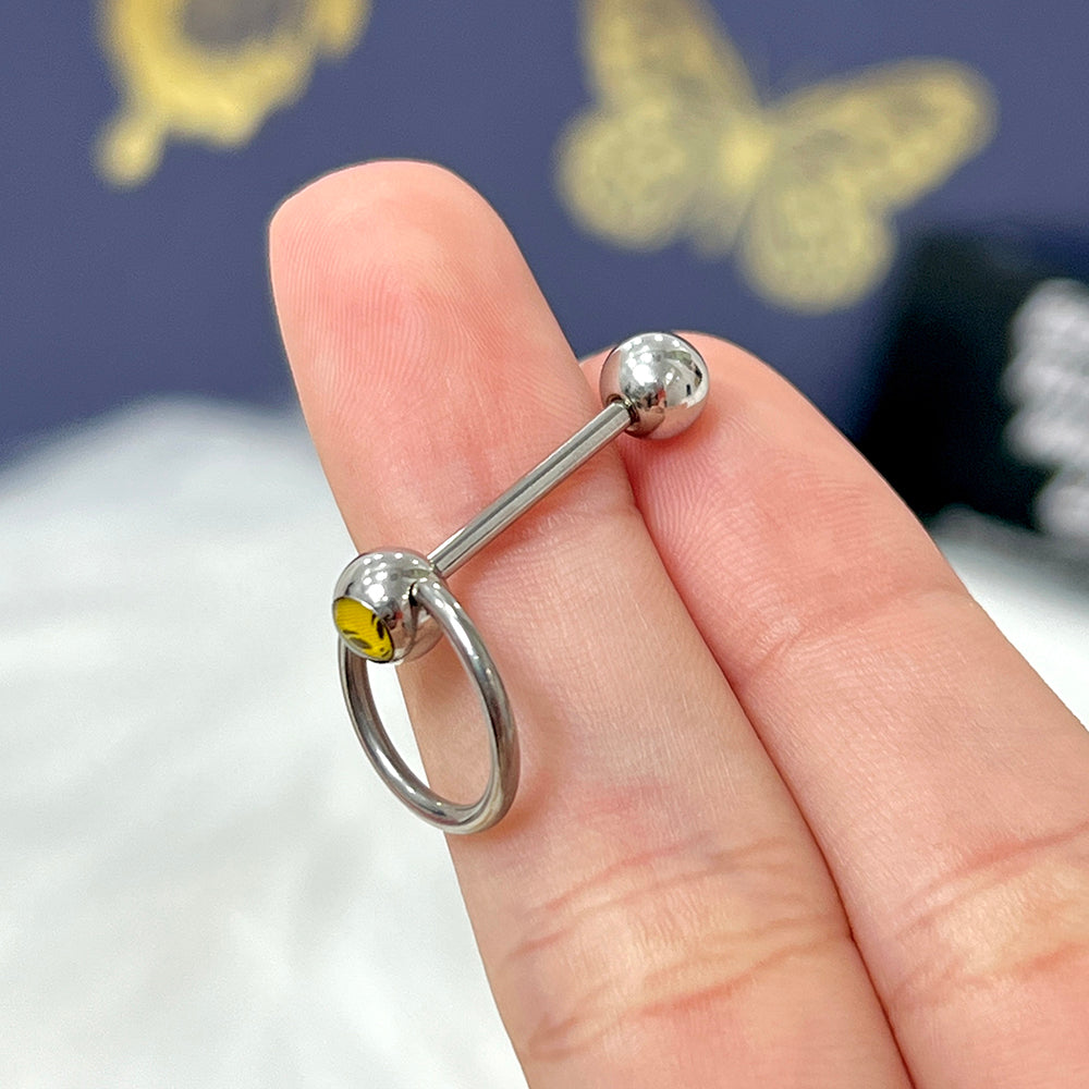 Surgical Steel 14 Gauge Tongue Barbell with Door Knocker Alien Rings