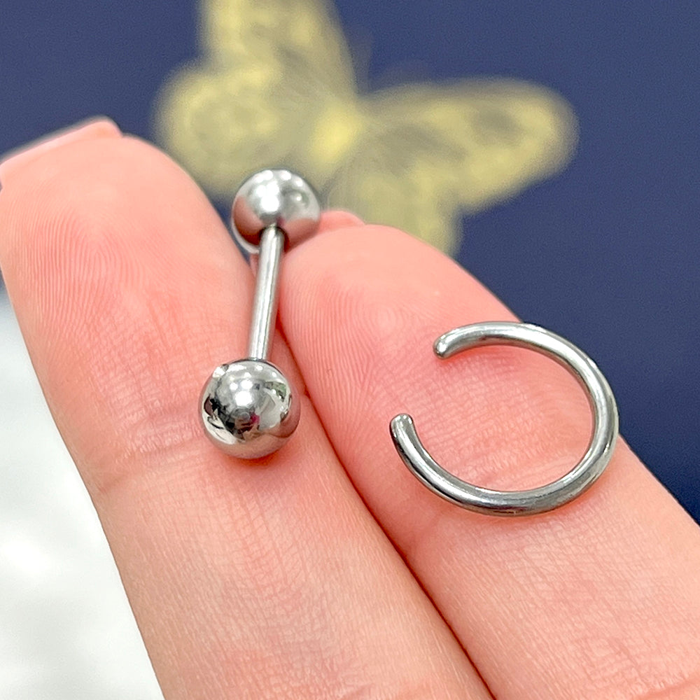 Surgical Steel 14 Gauge Tongue Barbell Rings with Door Knocker - photo 3