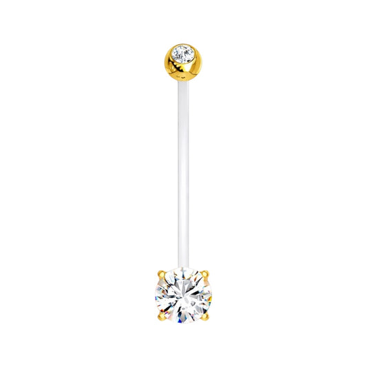 Bioflex 14 Gauge Belly Button Pregnancy Ring with Gold Double CZ