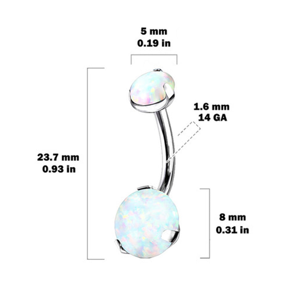 Titanium 14 Gauge Belly Ring with Double Opal - 10mm - photo 2