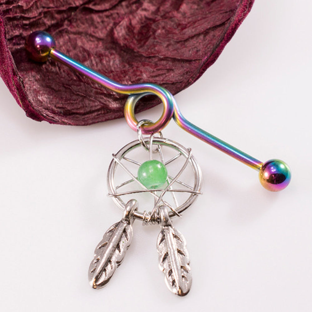 Surgical Steel 14 Gauge Dream Catcher Industrial Barbell with Retainer - photo 2