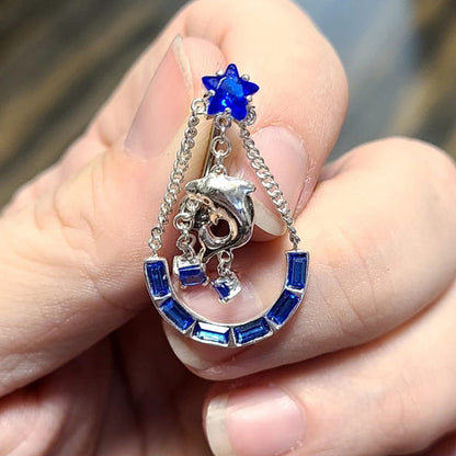 Surgical Steel Reverse Belly Ring 14G 10mm with Dolphin & Blue CZ - photo 2