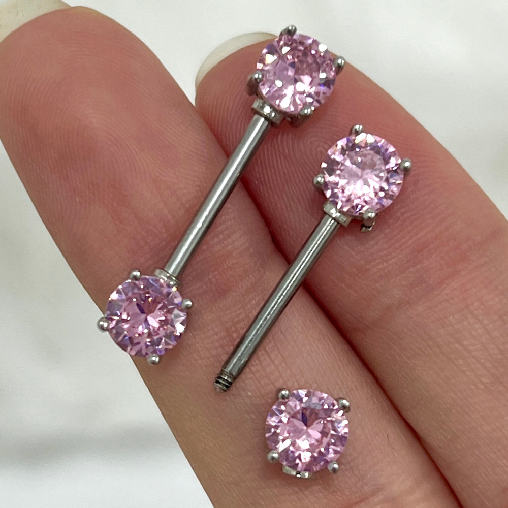 Surgical Steel 14 Gauge Nipple Barbell with Front Facing CZ - Pair - photo 3