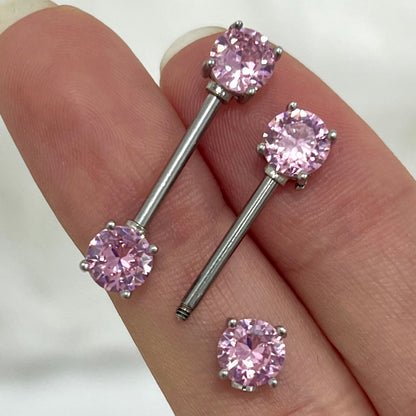 Surgical Steel 14 Gauge Nipple Barbell with Front Facing CZ - Pair - photo 3