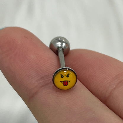 Surgical Steel 14 Gauge Tongue Barbell with Tongue Face Emoji - photo 4