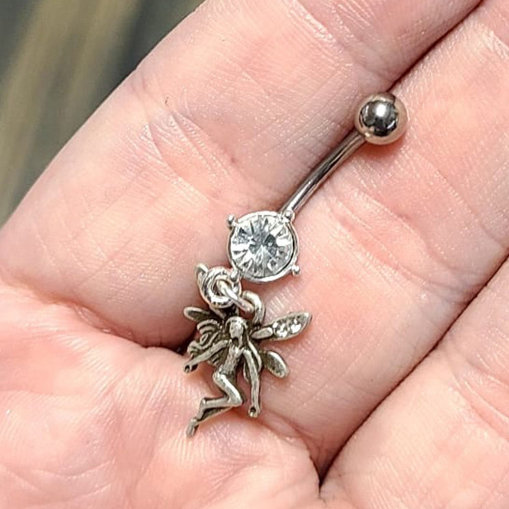 Surgical Steel Dangle Belly Ring 14G 10mm with Fairy & CZ - photo 3