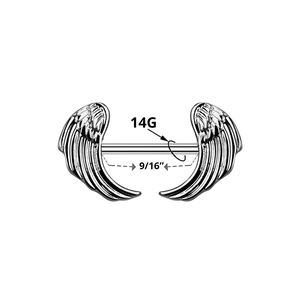 Surgical Steel Nipple Barbell 14G 14mm with Angel Wing - Pair - photo 2