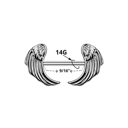 Surgical Steel Nipple Barbell 14G 14mm with Angel Wing - Pair - photo 2