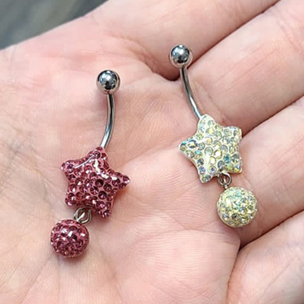 Surgical Steel 14 Gauge Belly Rings with Star and Ball Dangle - Pair - photo 2