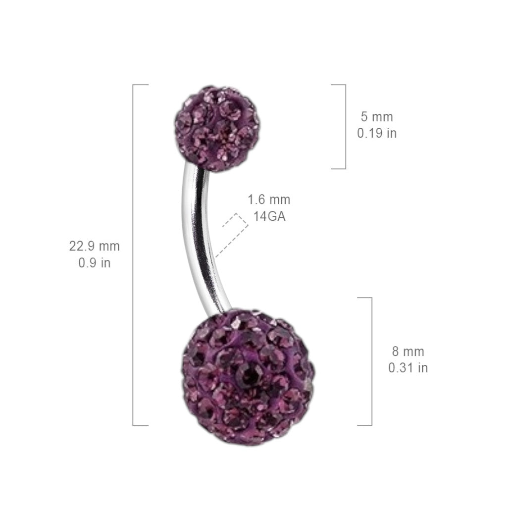 Surgical Steel 14 Gauge Belly Button Ring Purple with Ferido Gems - View 2