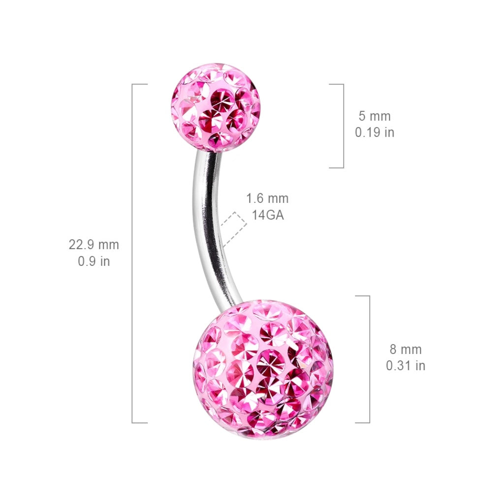 Surgical Steel 14 Gauge Belly Button Ring Pink with Ferido Gems - View 2