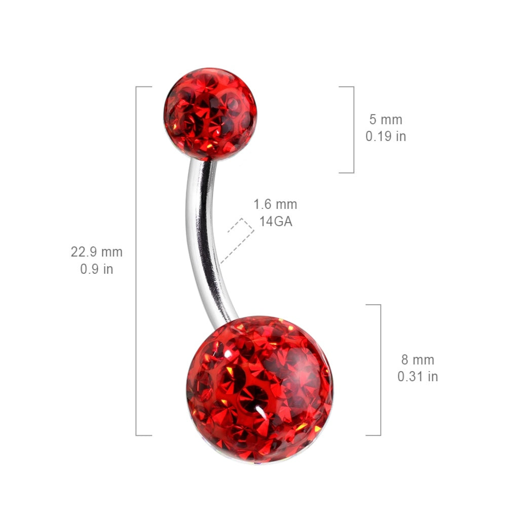 Surgical Steel 14 Gauge Belly Button Ring Red with Ferido Gems - View 2