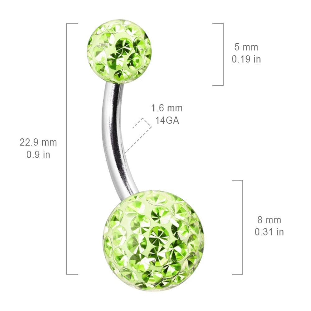 Surgical Steel 14 Gauge Belly Button Ring Green with Ferido Gems - View 2