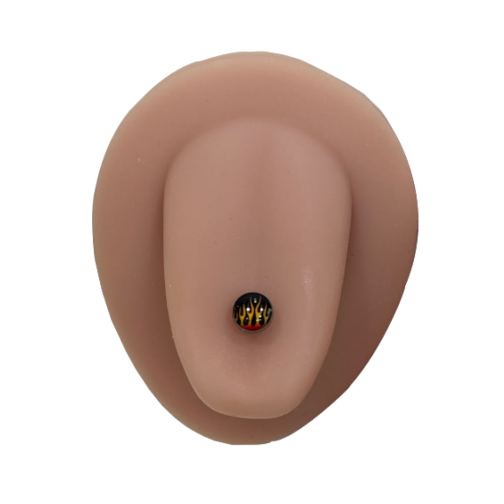 Surgical Steel Tongue Barbell 14 Gauge 15mm with Fire Flames Logo - photo 2