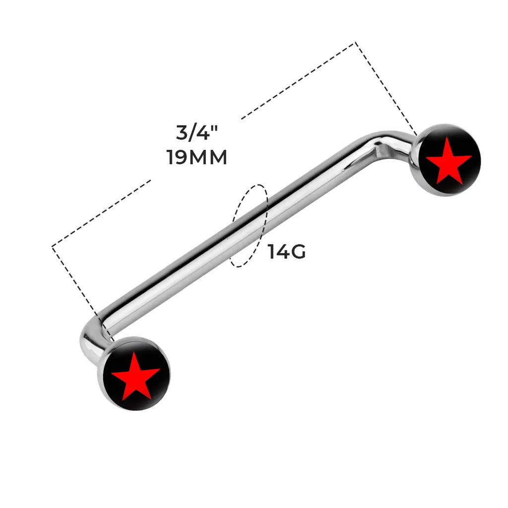 Surgical Steel 14 Gauge Star Logo Flat Disc Staple Surface Barbell