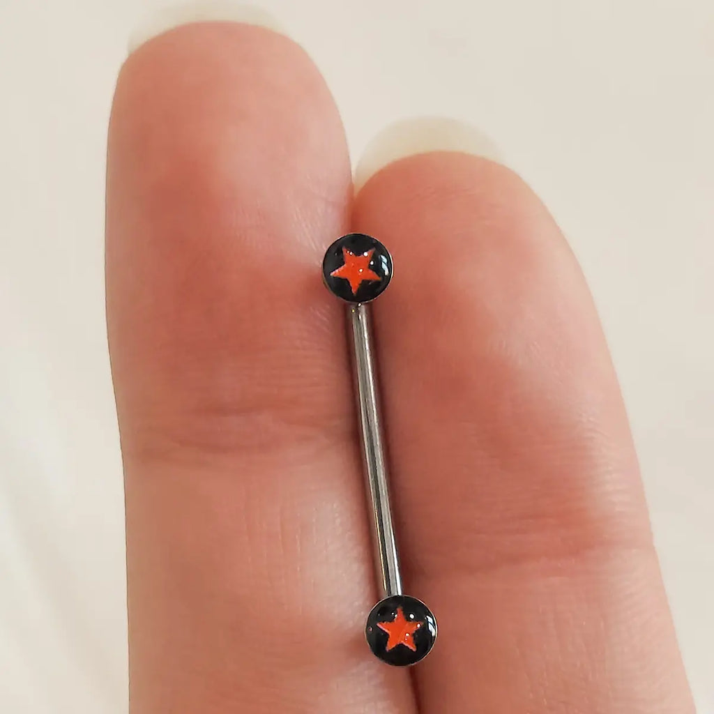 Surgical Steel 14 Gauge Star Logo Flat Disc Staple Surface Barbell