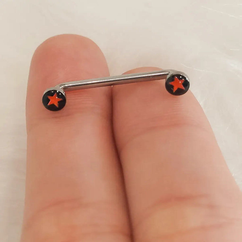 Surgical Steel 14 Gauge Star Logo Flat Disc Staple Surface Barbell