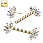 14 Karat Solid Gold Nipple Ring Barbell 14 Gauge Threadless Fan - Pair - Kruelty