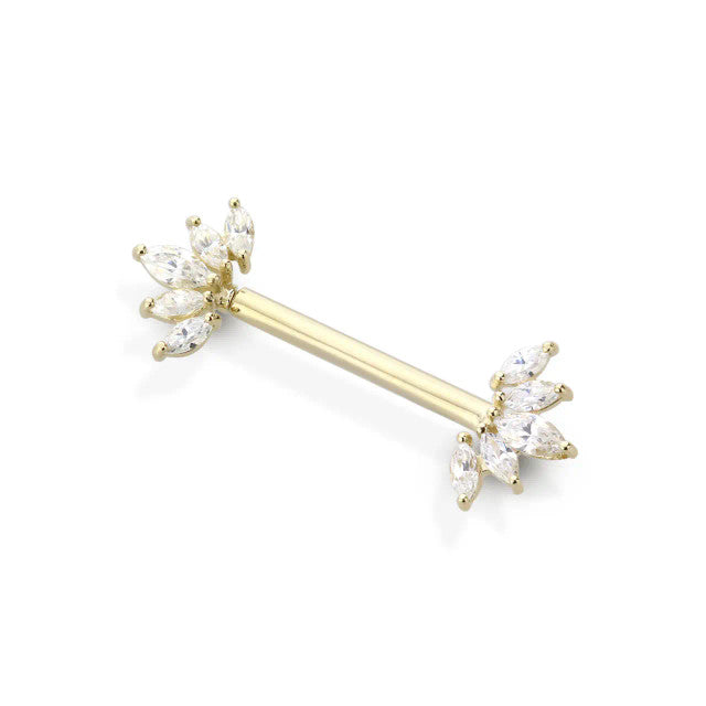 14 Karat Solid Gold Nipple Ring Barbell 14 Gauge Threadless Fan - Pair - Kruelty - Photo 2