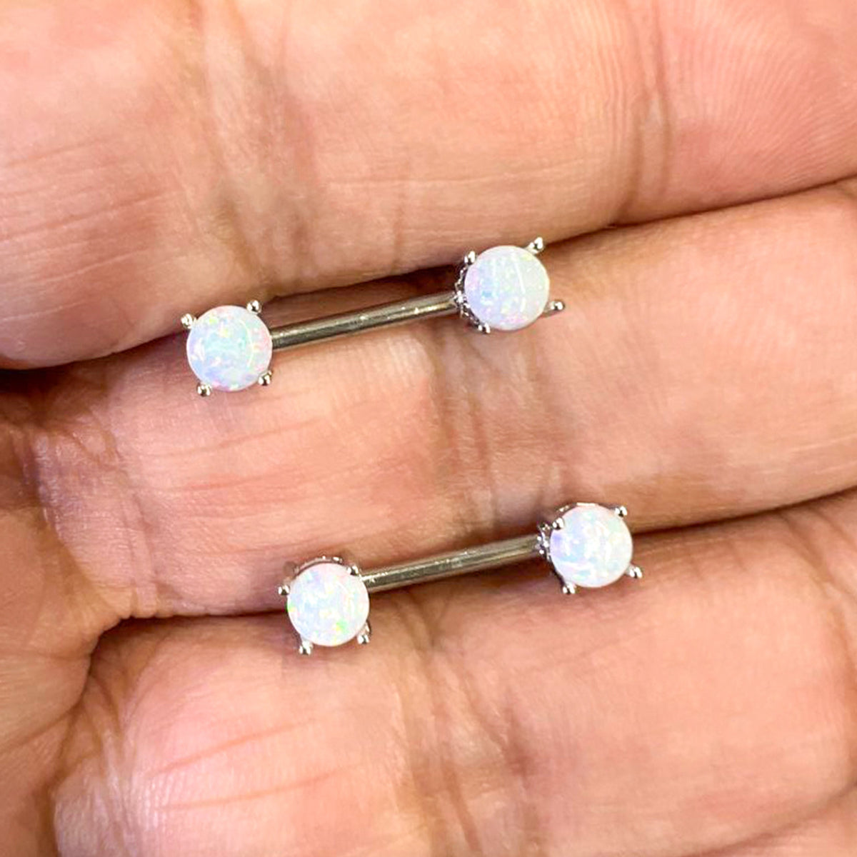 Surgical Steel 14 Gauge Opal Nipple Barbell - Pair