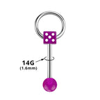 Surgical steel tongue barbell with glow-in-the-dark dice
