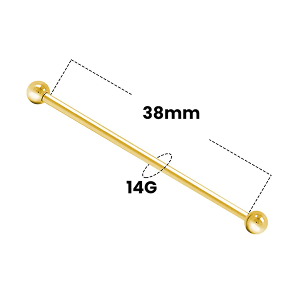 14K Solid Gold 14 Gauge Industrial Barbell with Ball Ends - photo 2