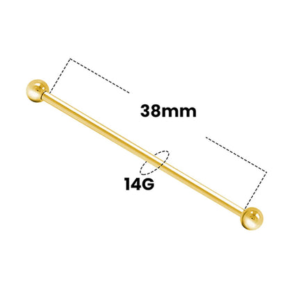 14K Solid Gold 14 Gauge Industrial Barbell with Ball Ends - photo 2